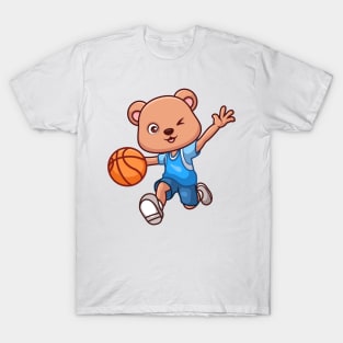 Basketball Bear Cute Cartoon T-Shirt